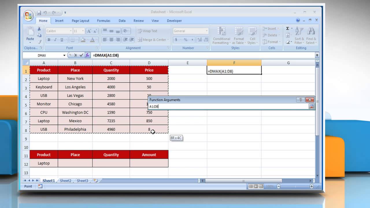 How to use DMAX function in Microsoft® Excel :Tutorial