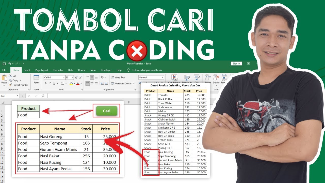 cara membuat tombol cari tanpa CODING atau VBA Macro di excel