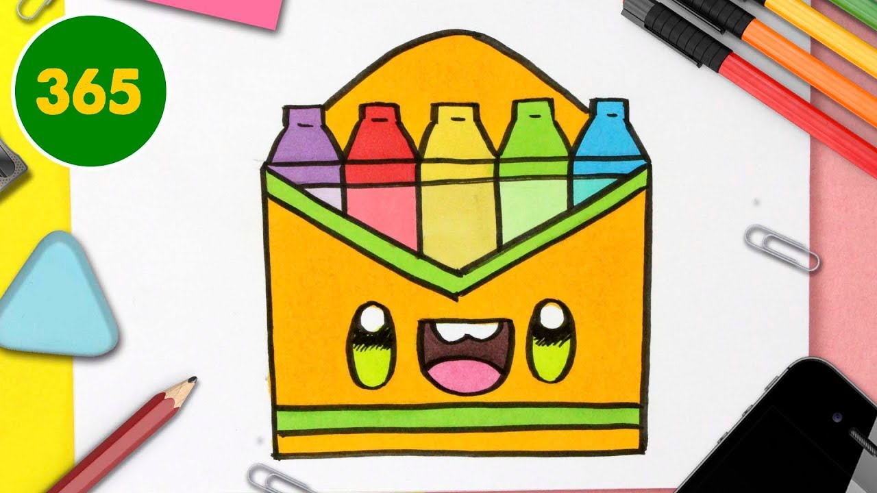 COMMENT DESSINER UNE BOÎTE DE CRAYONS KAWAII - Dessins kawaii faciles - fournitures scolaires