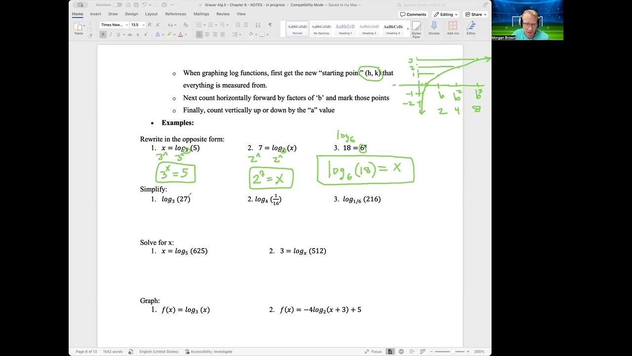 Algebra II - 6.4 - Intro to Logarithms and Log Graphs