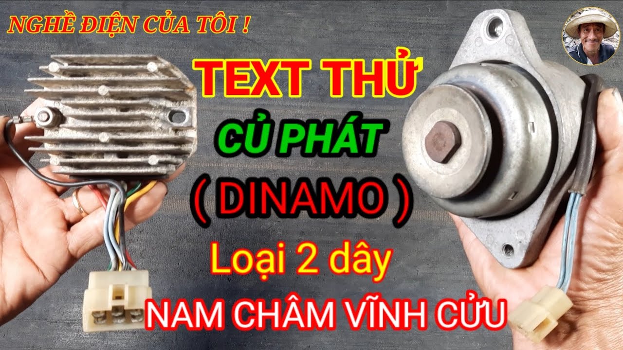 Text thử củ phát ( dinamo) loại 2 dây ruột nam châm vĩnh cửu.