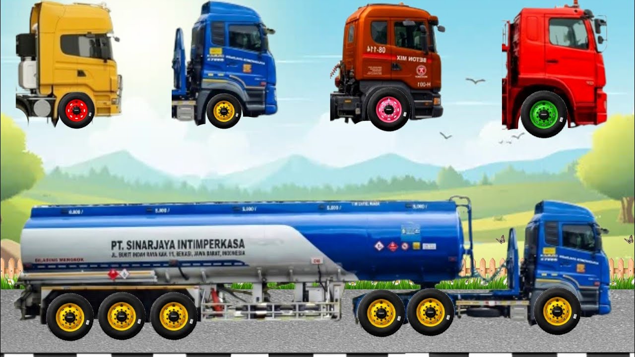 TEBAK GAMBAR DENGAN BENAR! JENIS ALAT BERAT TRUK MOLEN, TRUK PASIR, TRUK TANGKI, TRUK OLENG12