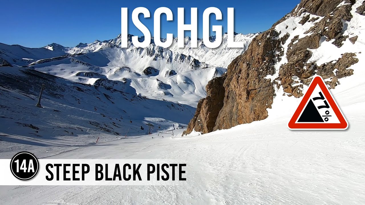 Skiing steep black piste 14a in Ischgl Samnaun