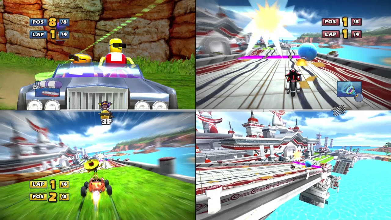 Sonic & Sega all star racing Seaside Hill challenge split screen