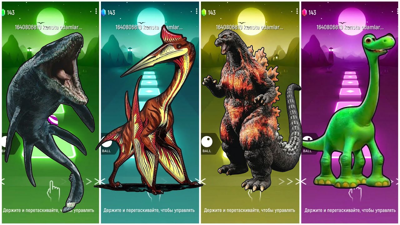 Mosasaurus 🆚 Spinosaurus 🆚 Godzilla 🆚 Brontosaurus 🦕 🎶 Tiles Hop Edm Rush