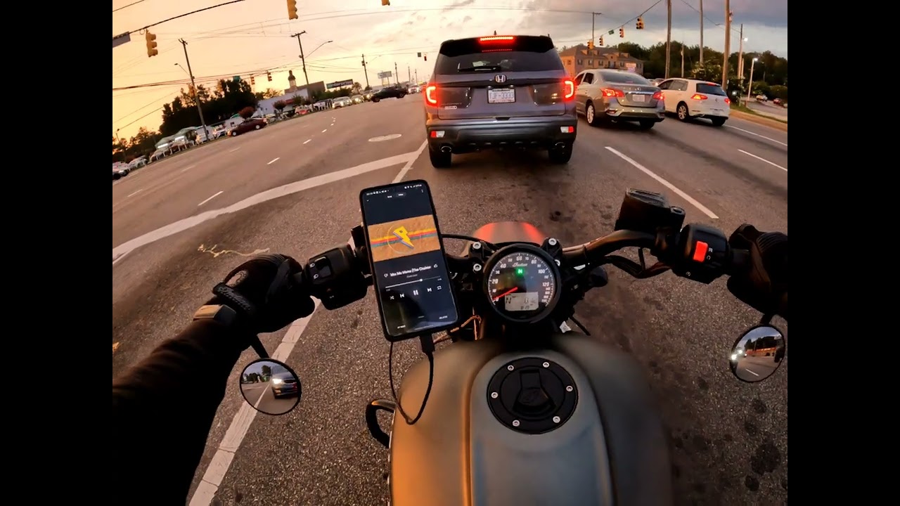 Sunset cruise on an Indian Scout Bobber
