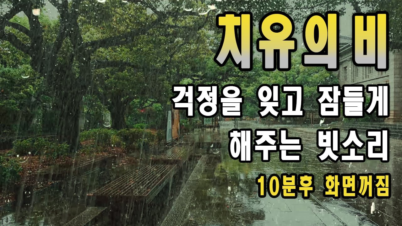 걱정을 잊고 잠들게 해주는 빗소리, 평화로운 공원의 차분한 백색소음ASMR/ 10분후 화면꺼짐