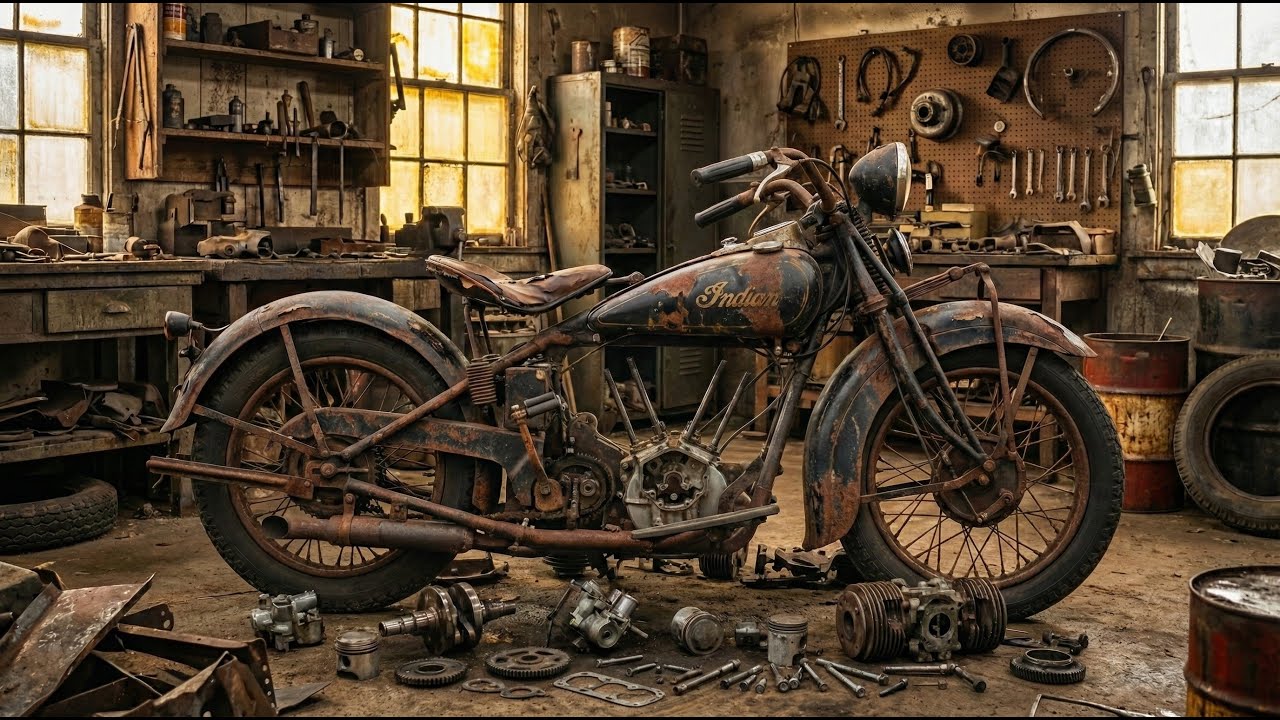 ASMR Motorcycle Restoration: Full Rebuild of Black Indian Scout 101 1928 (Rust to Perfection)