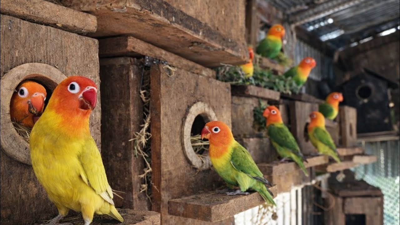 Colorful Lovebirds Nesting Together , Lovebirds Sounds #birds #lovebirds #cute #nature