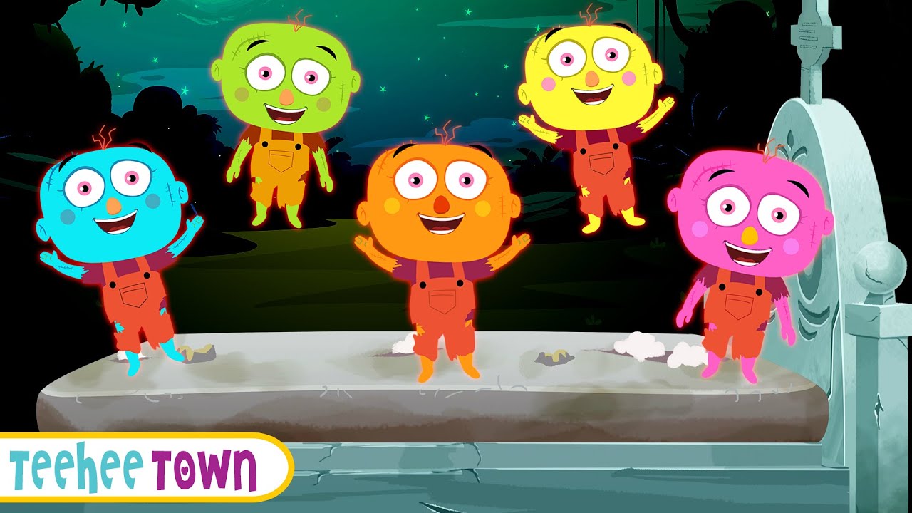 Five Zombies Falling Down | Spooky Scary Song For Kids By Teehee Town