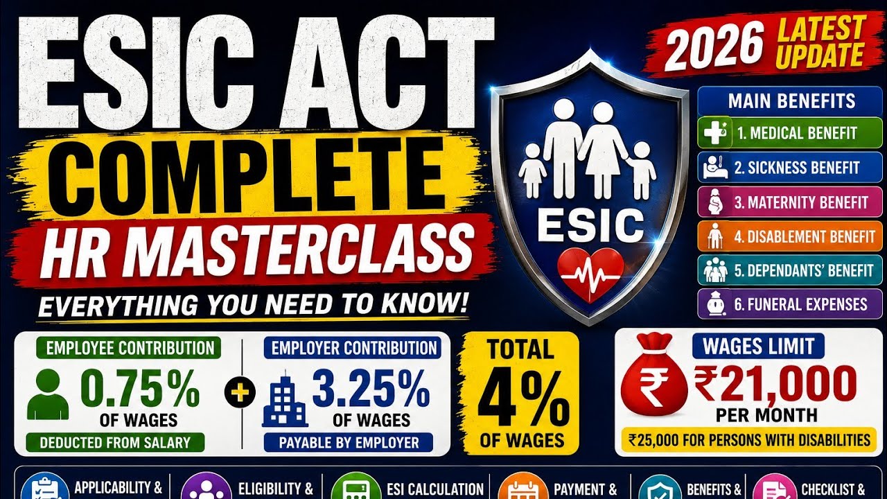 ESIC ACT COMPLETE HR MASTERCLASS | ₹21,000 & 0.75% | HR Payroll I #hr #esic #workers  #viral #fyp 