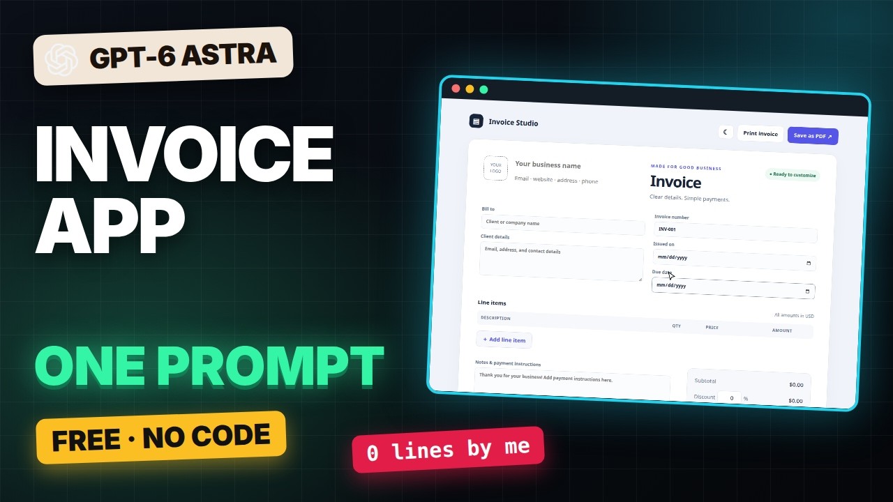 I Built an Invoice Generator with One Prompt &mdash; GPT-6 Astra, Free, No Code