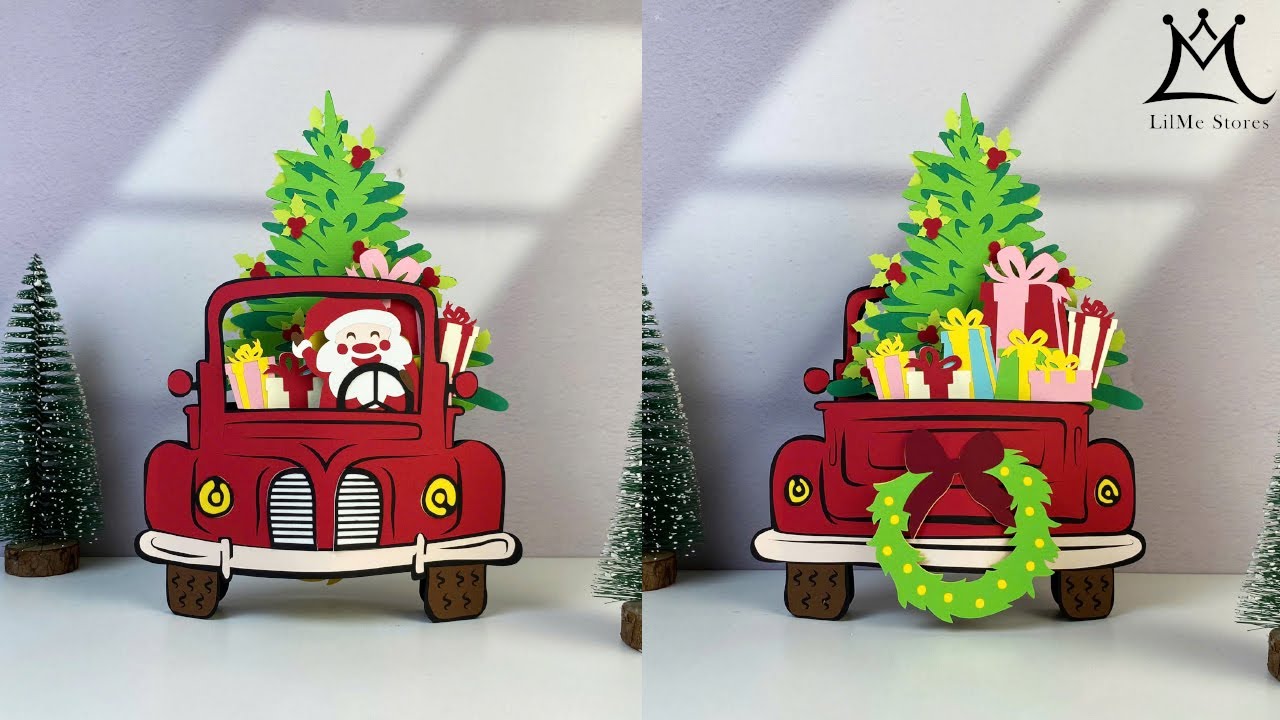How To Make Paper Cut Pop up Card Christmas Truck