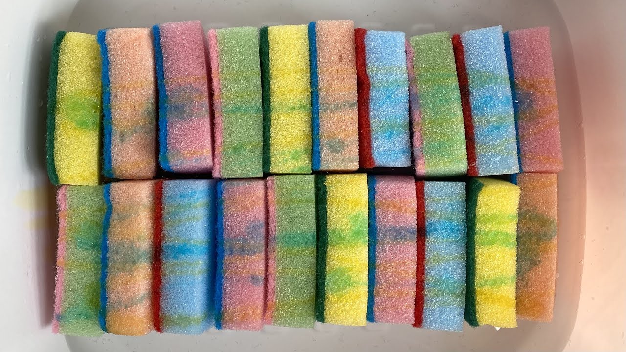 ASMR 🌈 the best bulk kitchen sponge ripping - soapy rainbow tingles