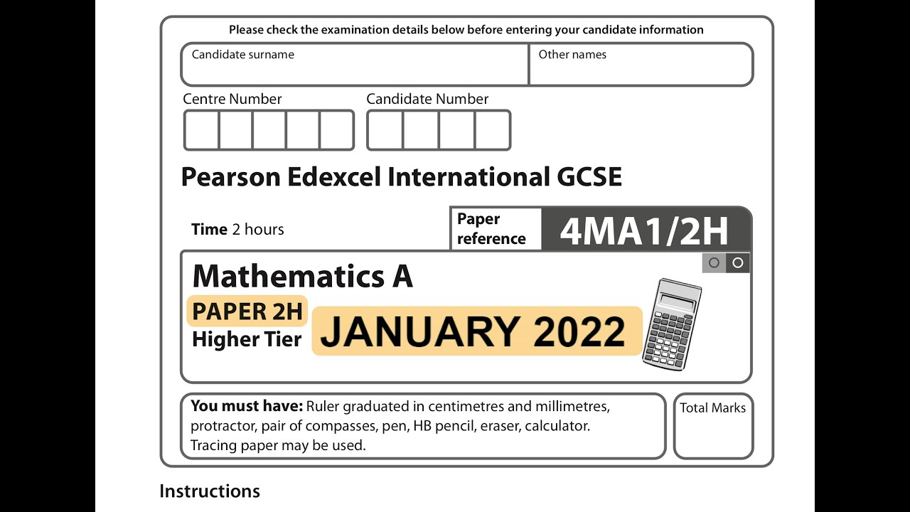 IGCSE Mathematics January 2022 - 4MA1/2H