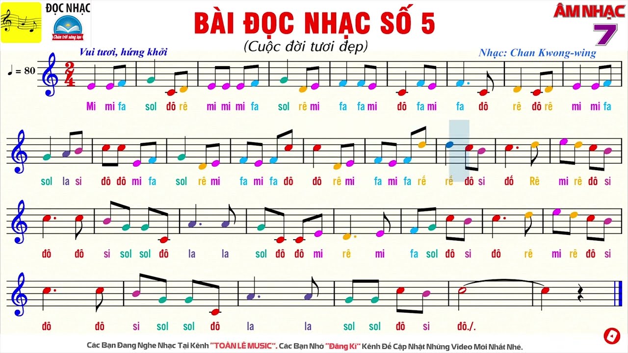 Bài đọc nhạc số 5 - lớp 7 | SGK Chân trời sáng tạo | Âm nhạc 7 | Toàn Lê Music