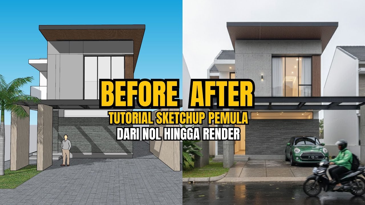 TUTORIAL SKETCHUP PEMULA MEMBUAT RUMAH MINIMALIS MODERN 2 LANTAI DARI NOL HINGGA RENDER