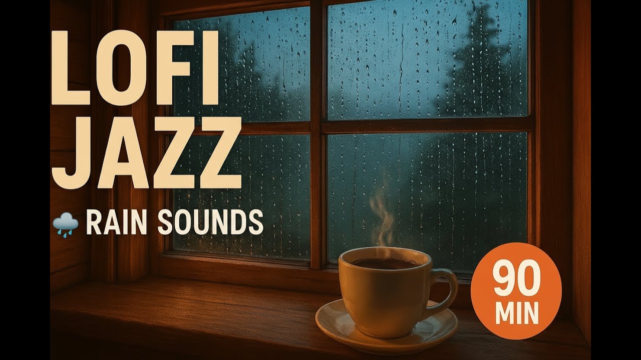 🌧️ Relaxing Rain Sounds with Lofi Jazz | 90 Minutes Study & Sleep Music | Cozy Cabin Ambience