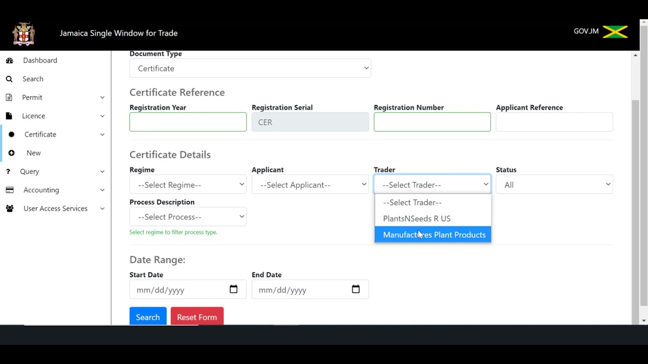 How to search for a JSWIFT Certificate Application