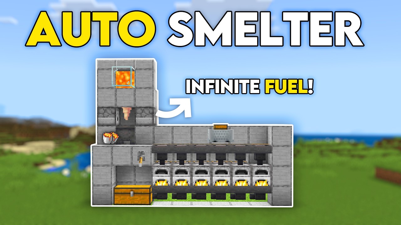 Easiest AUTO SUPER SMELTER (Infinite Fuel) in 26.4 Minecraft Bedrock!