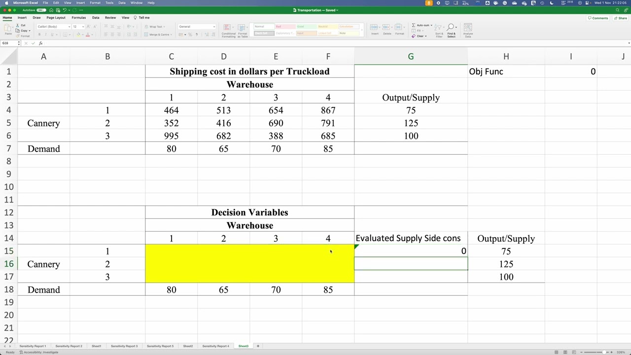 Transportation Problem in Excel