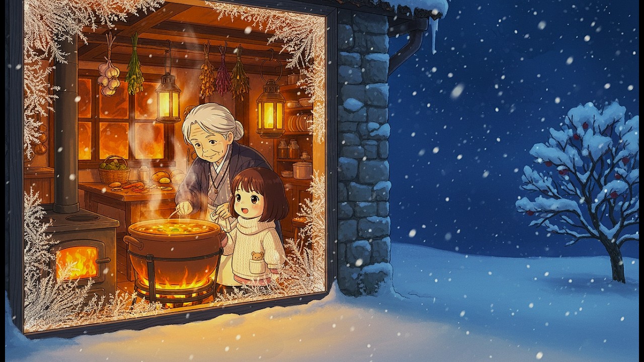 ❄️ A Snowy Mountain House ~ Cozy Ghibli Anime ASMR 🍲 Cooking Stew, Crackling Fire & Falling Snow