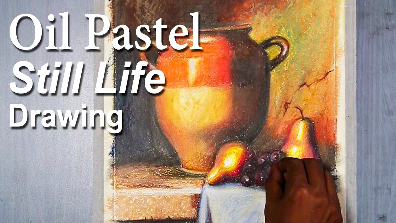 Realistic Still Life drawing in Oil Pastel tutorial | Jug & Fruits (Inspired by Loran Speck work)