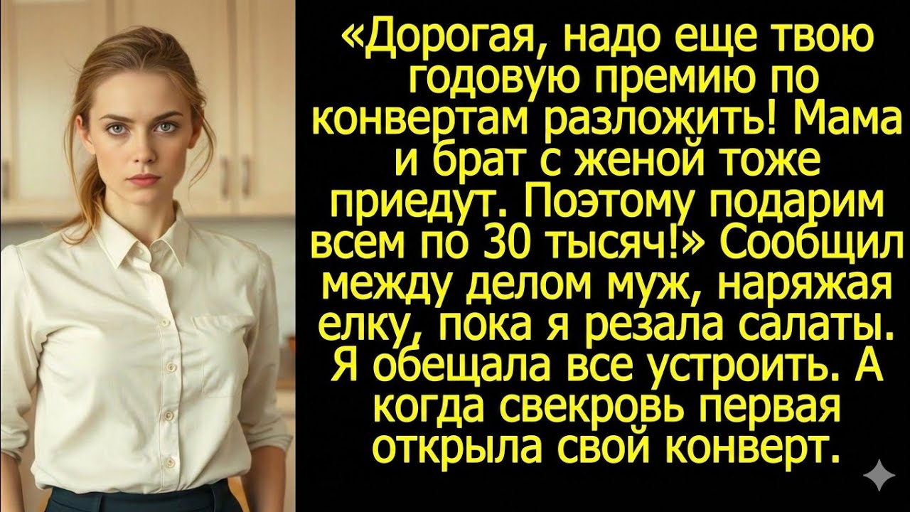 Дорогая, надо еще твою годовую премию для моей родни по конвертам разложить!