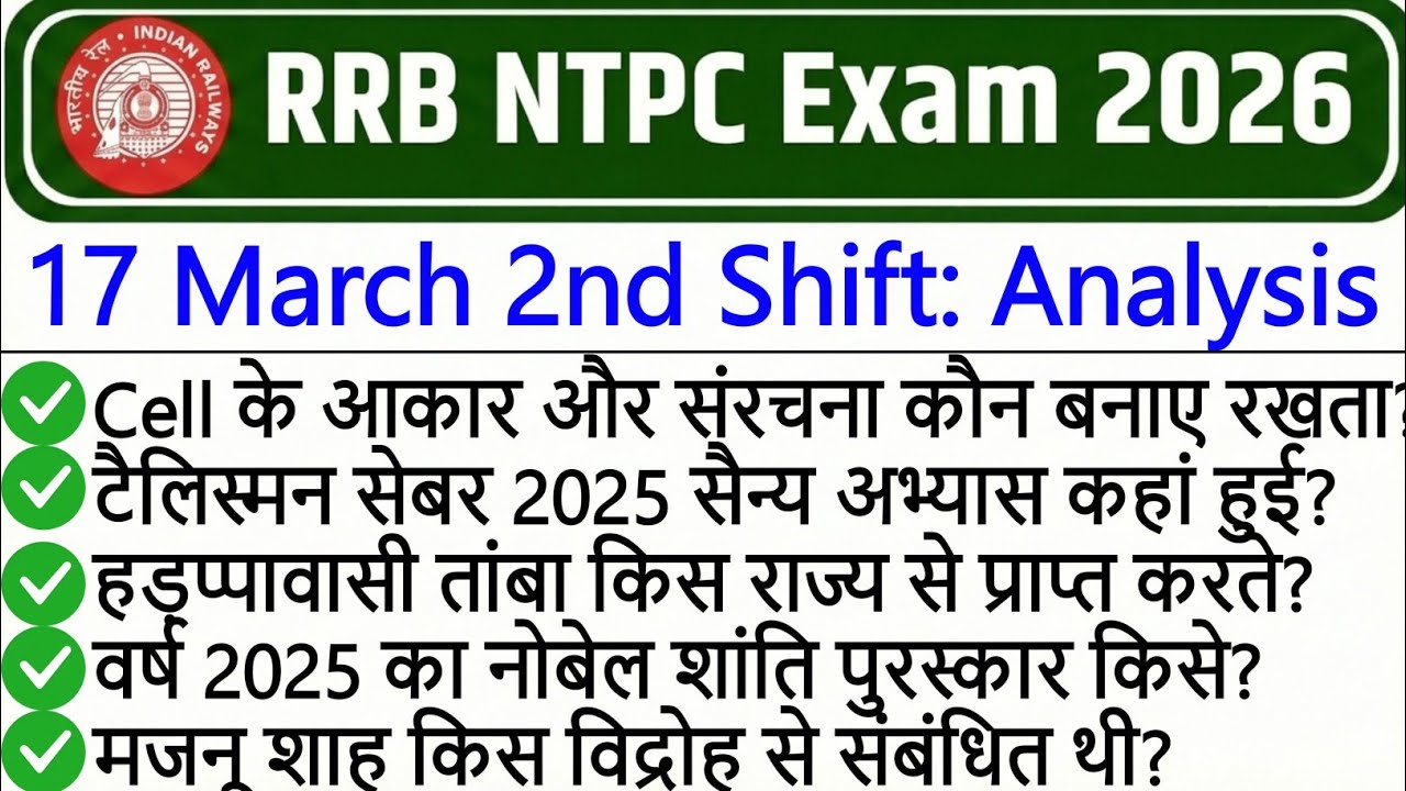 RRB NTPC 17 March 2nd Shift Paper Analysis 2026 | RRB NTPC Exam Today Analysis 2026