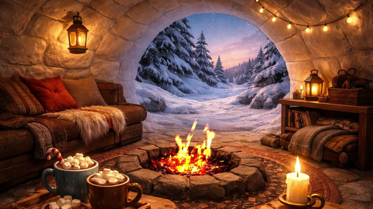 8 Hours Inside an Igloo During a Snowstorm ❄️ | Cozy Winter Lofi Ambience