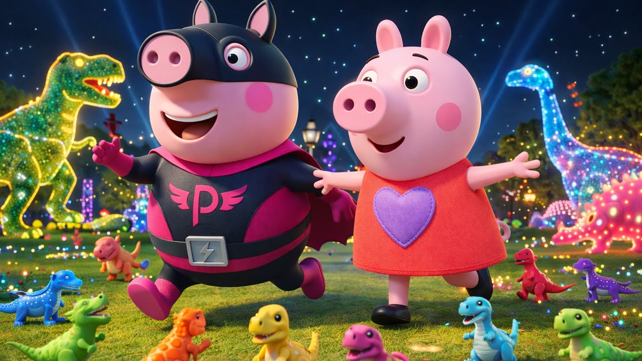 Pig Hero and Pink Pig Run Into a Glowing Dinosaur World 🌈⚡ | Peppa Pig Funny Animation