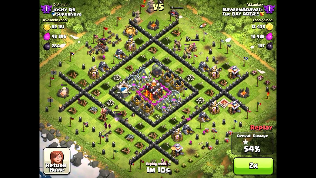 Clash of clans level 5 hog rider level 6 wizards
