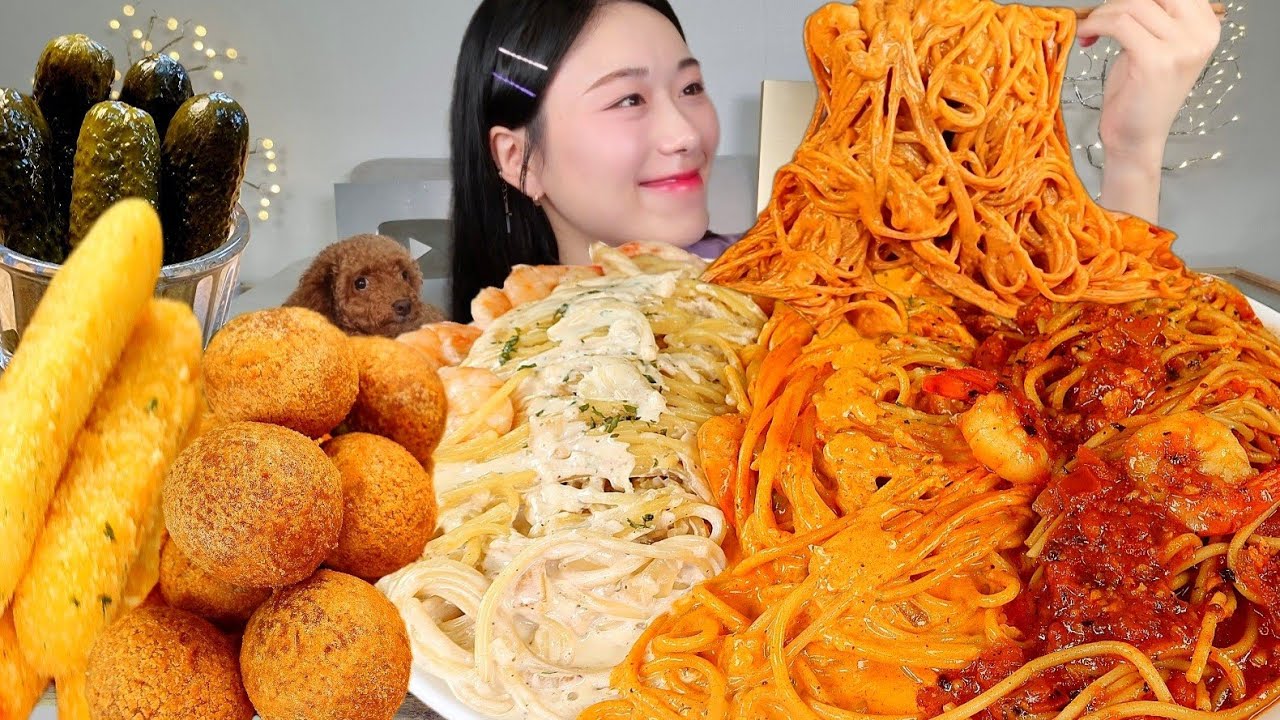 ASMR 꾸덕꾸덕한 파스타3종 까르보나라파스타 로제파스타 토마토파스타 치즈볼 치즈스틱 통피클 리얼먹방 :) Pasta , form MUKBANG