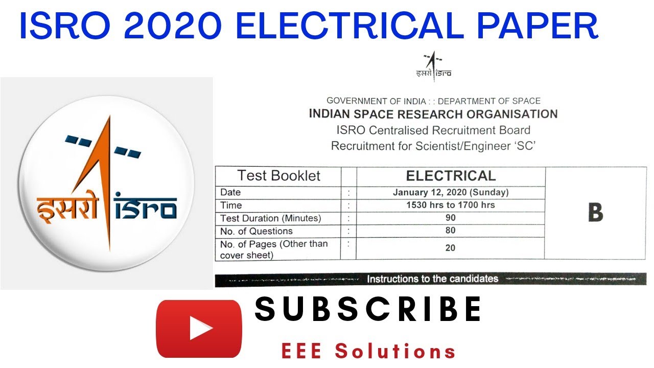 ISRO 2020 Scientist/Engineer 'SC' Electrical BE005 Question paper with Answers marked | 12.01.2020