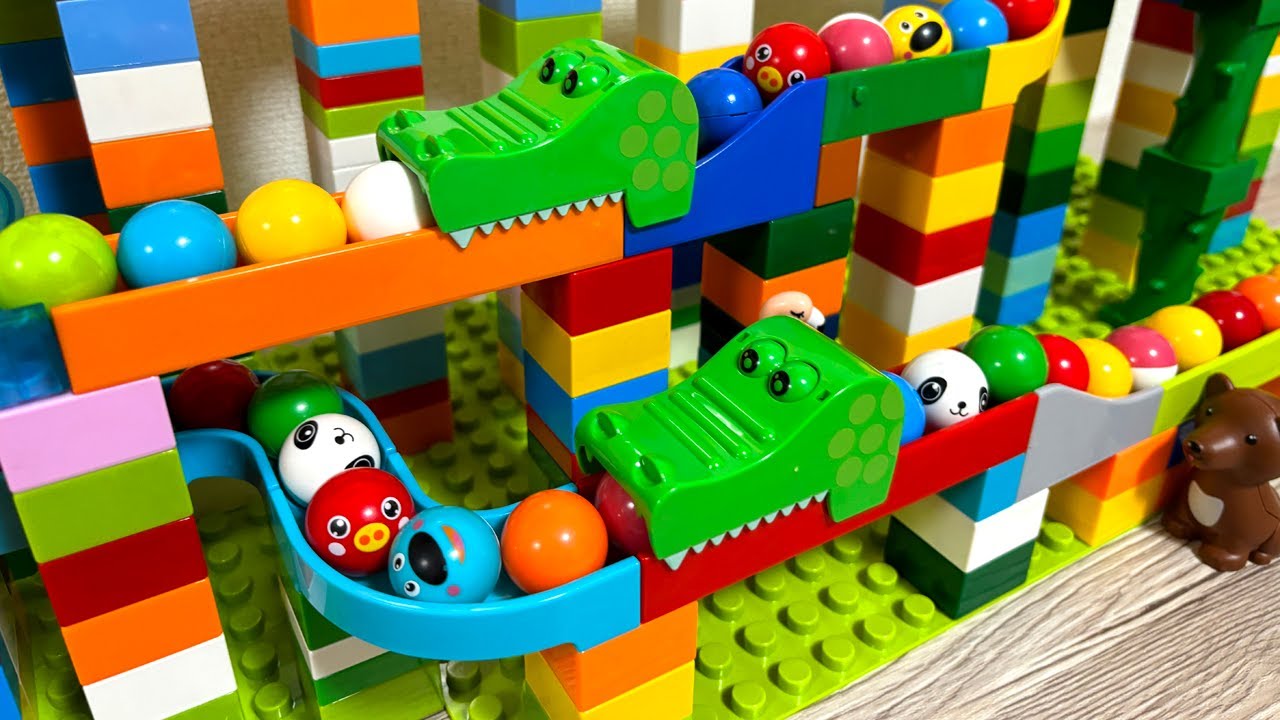 Marble Run Block Course ☆ Whale Goal & Animal Course