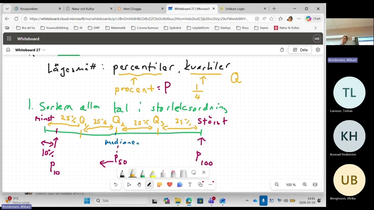 Matematik lektion 260319 percentiler kvartiler variationsbredd kvartilavstånd