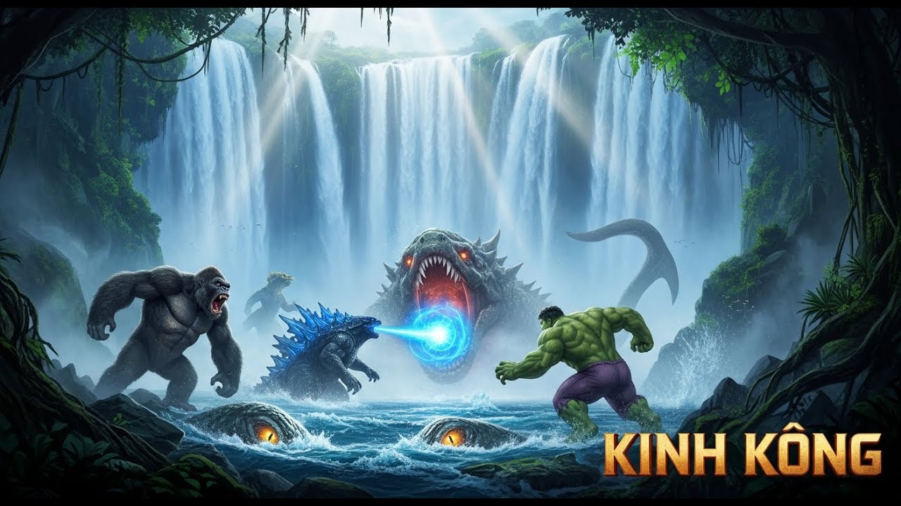 11 12 What Happens When King Kong, Godzilla, Hulk Face Leviathan in This Stunning Waterfall Battle