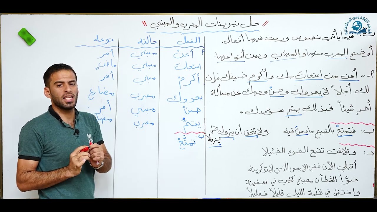 مادة اللغة العربية للصف الاول متوسط : حل تمرينات المعرب و المبني