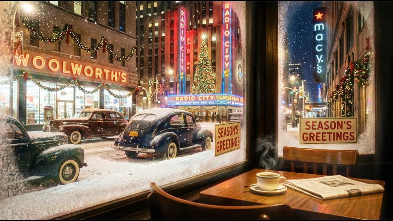 New York 1940s 🎄 Vintage Jazz & Cozy New Year Ambience | Radio City Winter Night
