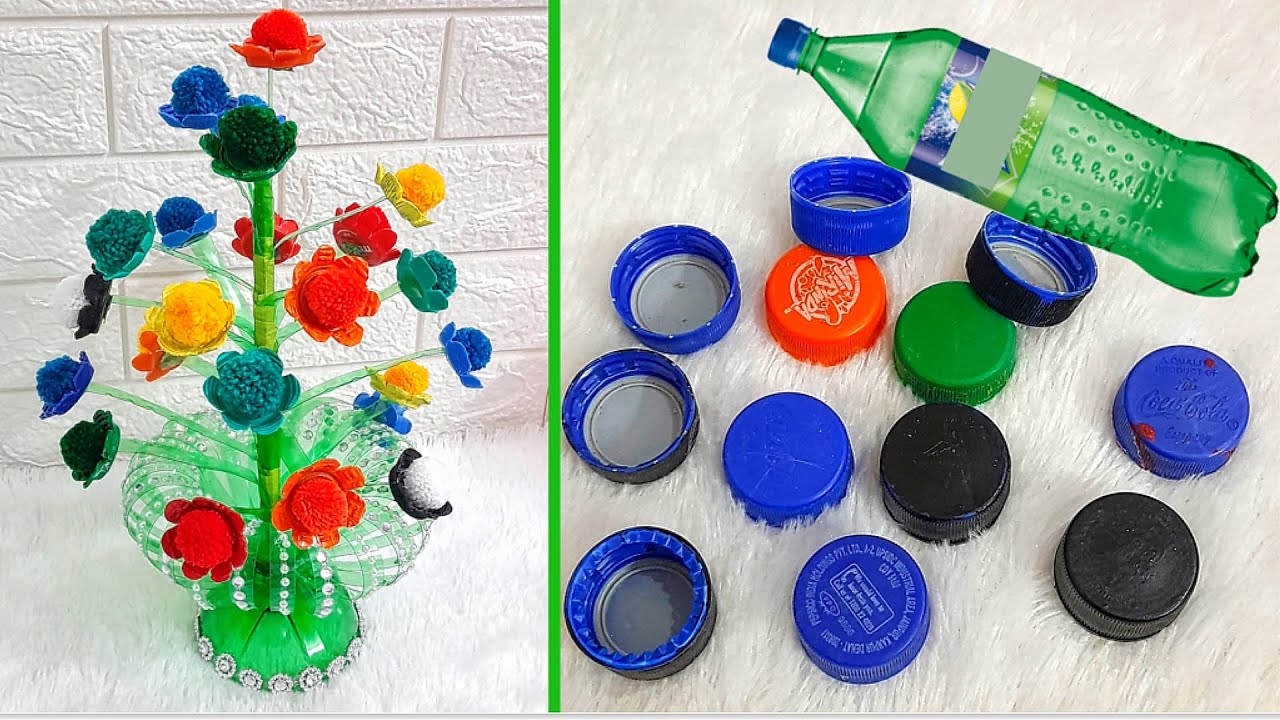 DIY Flower Bouquet with waste plastic bottle and bottle caps | DIY Room Decoration idea
