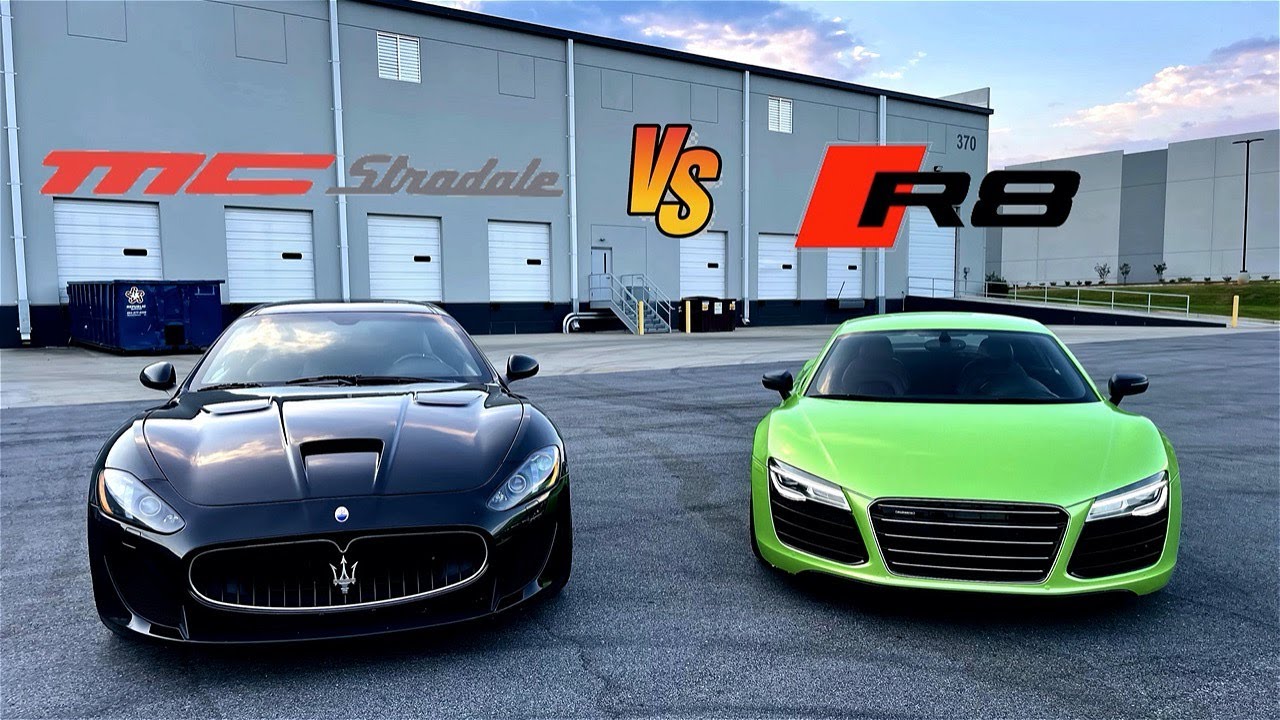 MASERATI GRANTURISMO MC VS AUDI R8 V10!  DRAG AND ROLL RACE