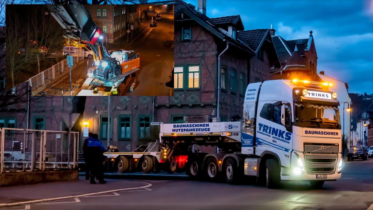 Heavy  Transport one Hitachi KMC 600 P Multi Carrier - drone footage