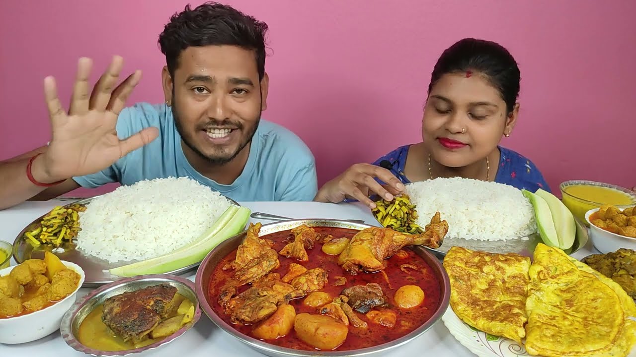 chicken curry egg omlete rice eating show