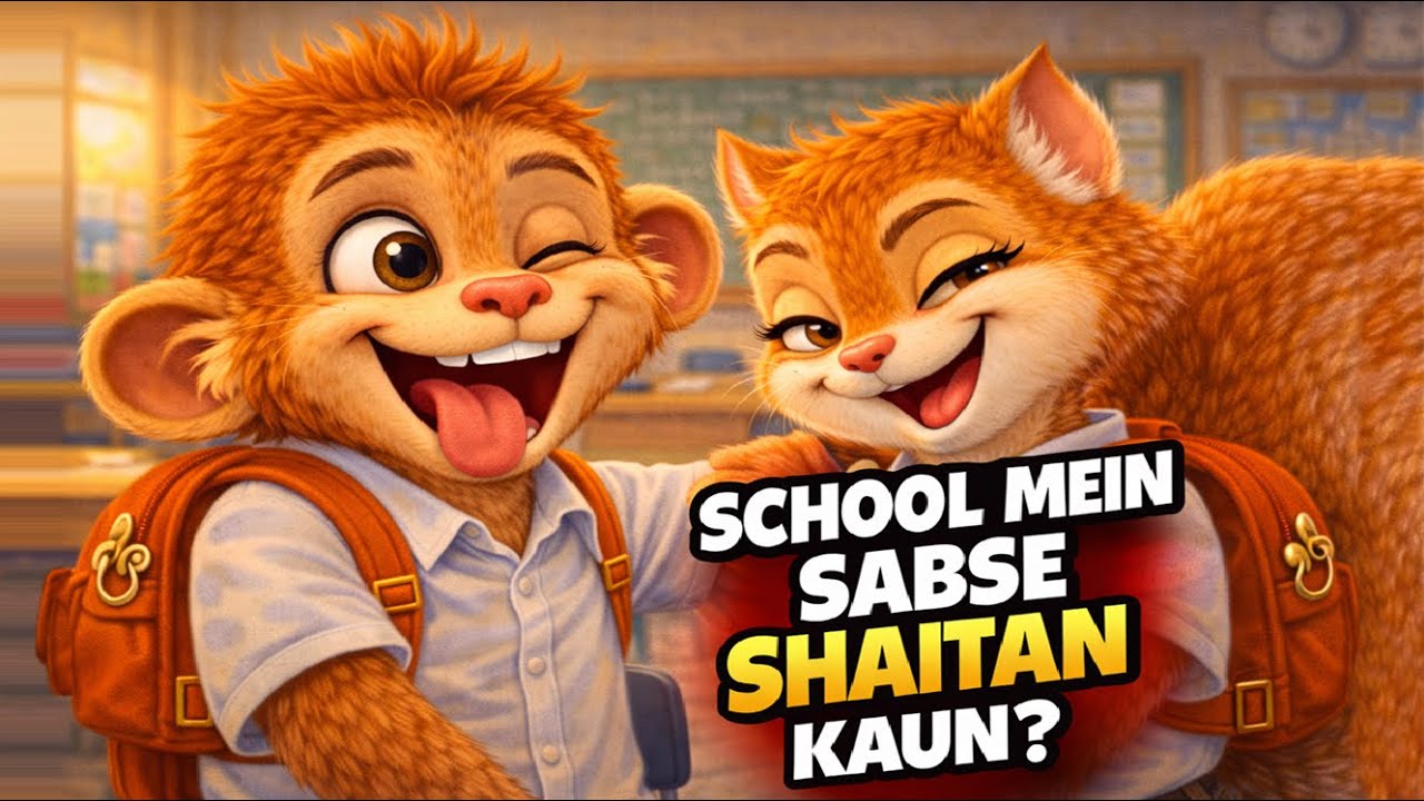 School me sabse shaitan kaun? 🤔 Monkey ya Squirrel | Funny Kids Story 🐒🐿️ | हिंदी एनिमेटेड कहानी
