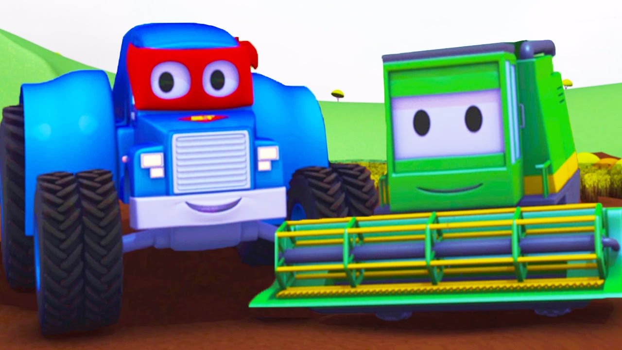 Carl o Super Caminhão e a Colhedora na Cidade do Carro | Desenho animado para crianças