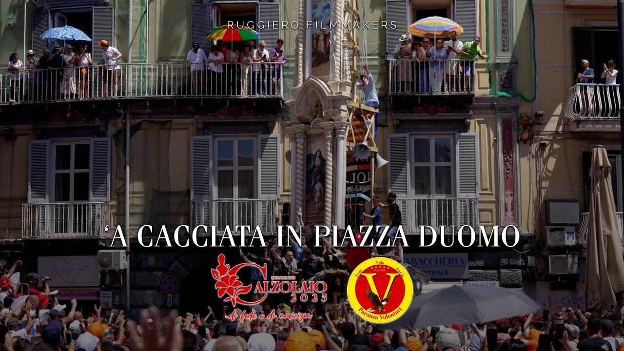 'A CACCIATA IN PIAZZA DUOMO - CALZOLAIO 2025 FAM. CUTOLO - PARANZA VOLONTARI 1986 💛 ❤️