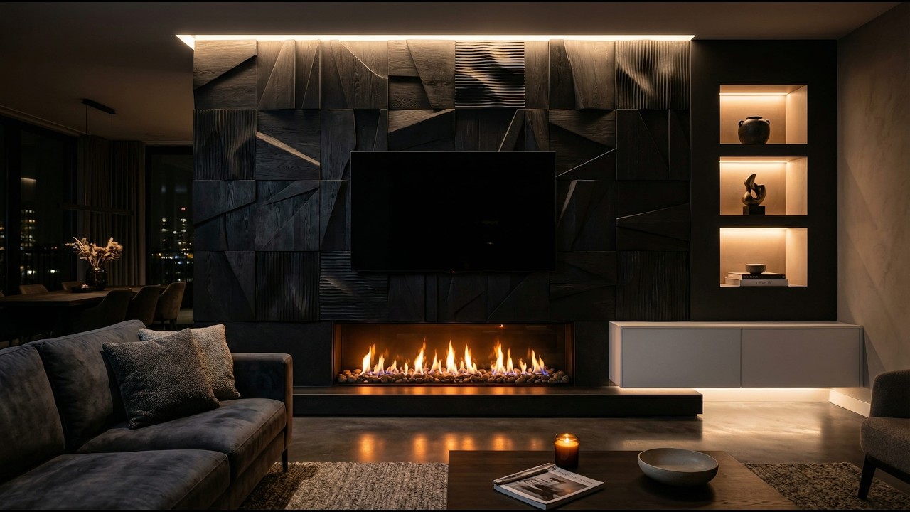 Smooth Jazz & Electric Fireplace Ambience | Cozy Modern Living Room for Relaxing, Study & Sleep