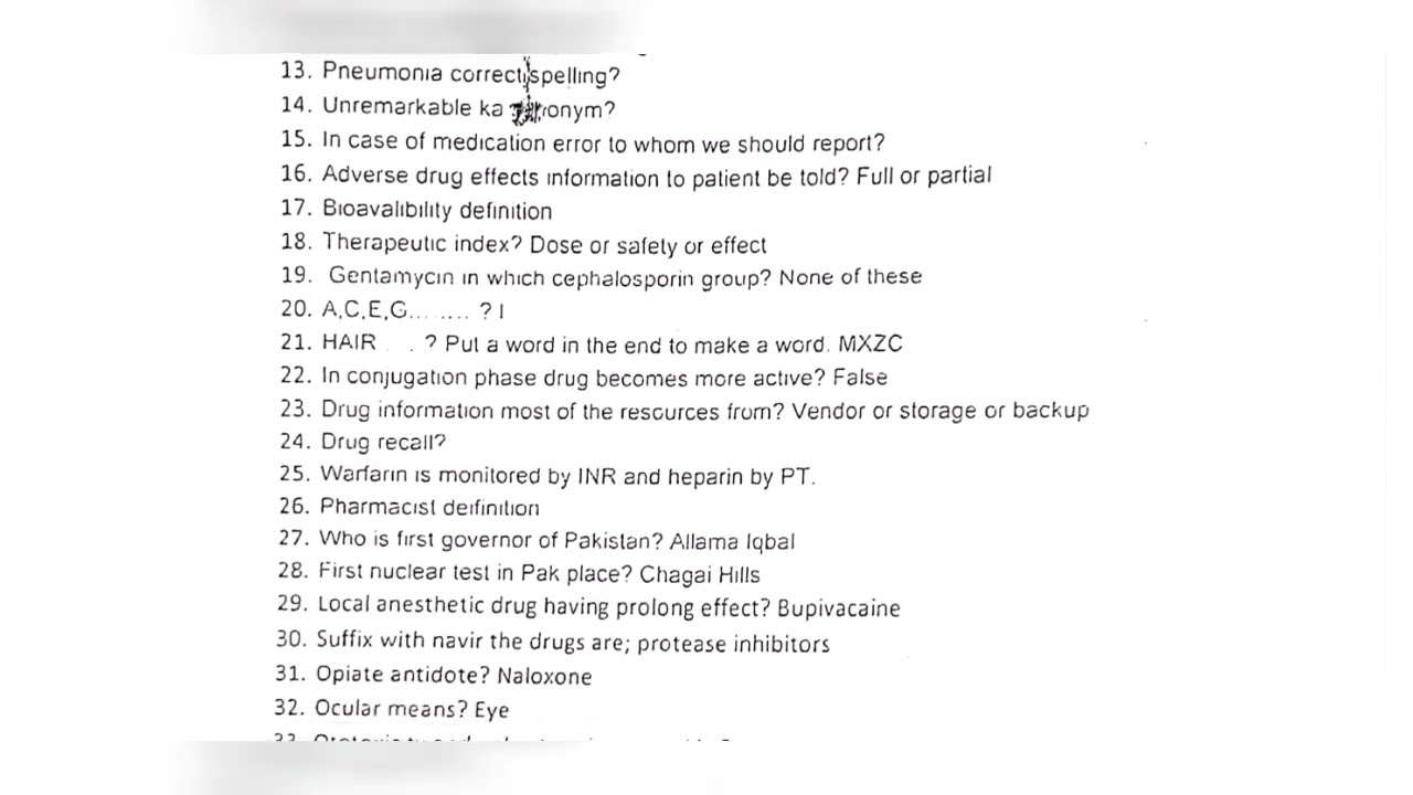 Aga khan Hospital Pharmacy test Practice Questions | Practice Questions for AKUH Residency Test