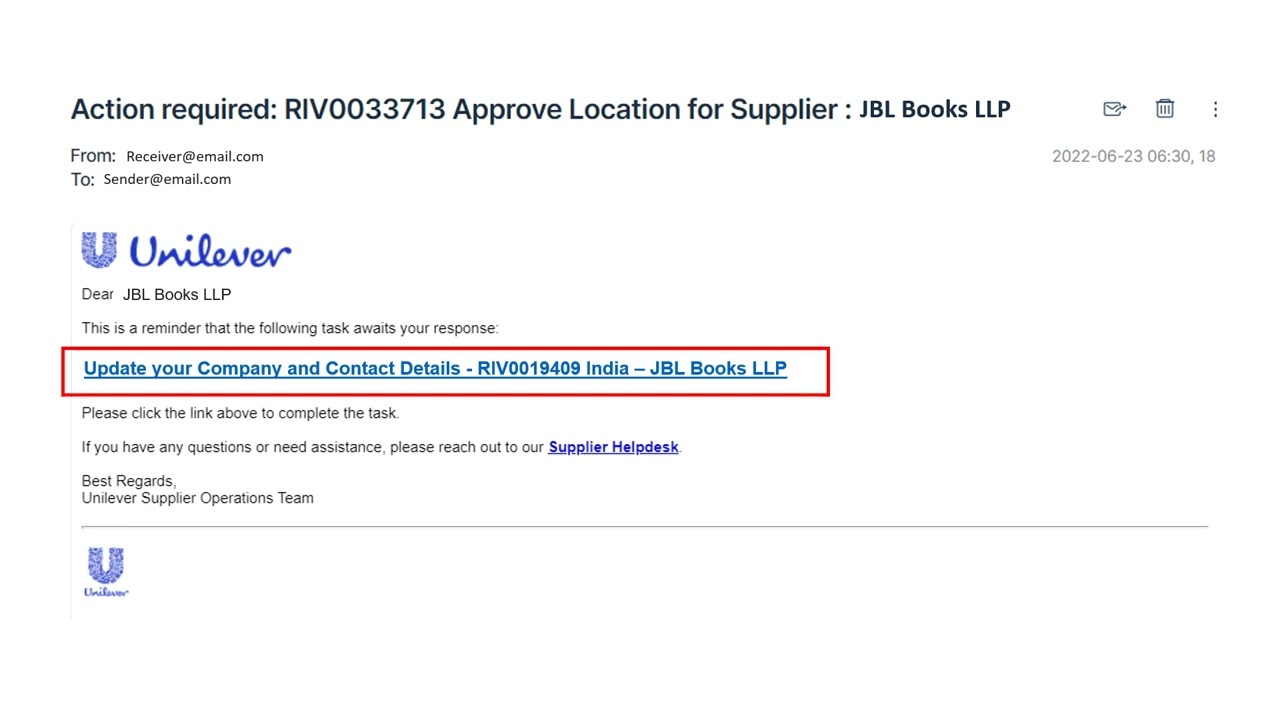 Unilever Supplier portal View and confirm your company information