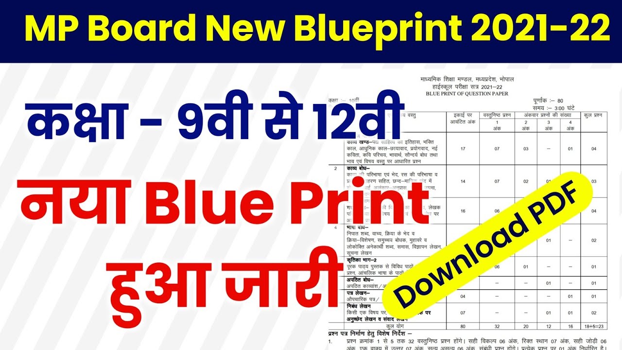 mp board new blueprint 2021-22 । mp board blueprint class 9 to 12 । mp board blueprint